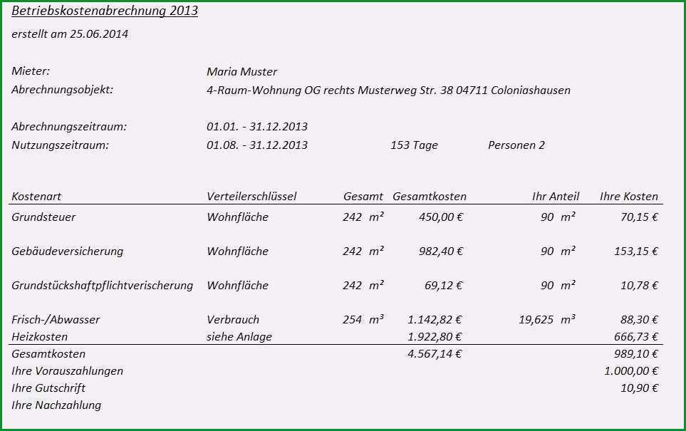 vermieter betriebskostenabrechnung vorlage