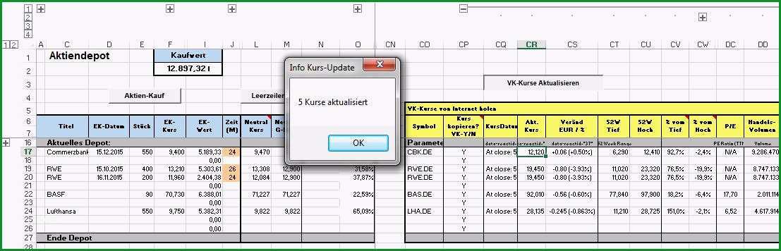 Aktiendepot in Excel verwalten