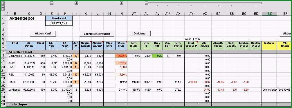 Aktiendepot in Excel verwalten