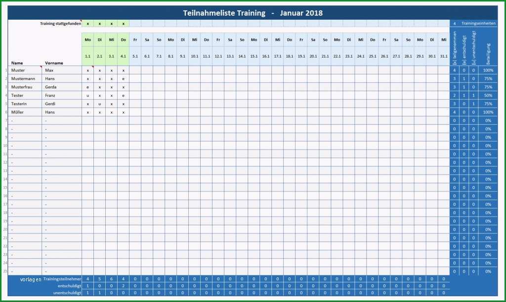 anwesenheitsliste training teilnehmerliste training