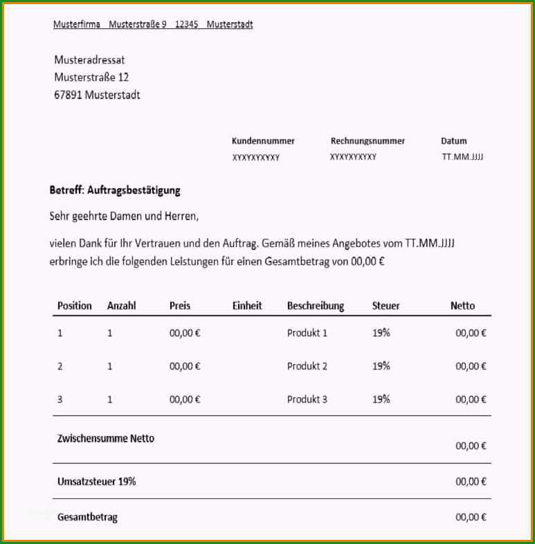auftragsbestaetigung vorlage kostenlos anzahlungsrechnung muster 4