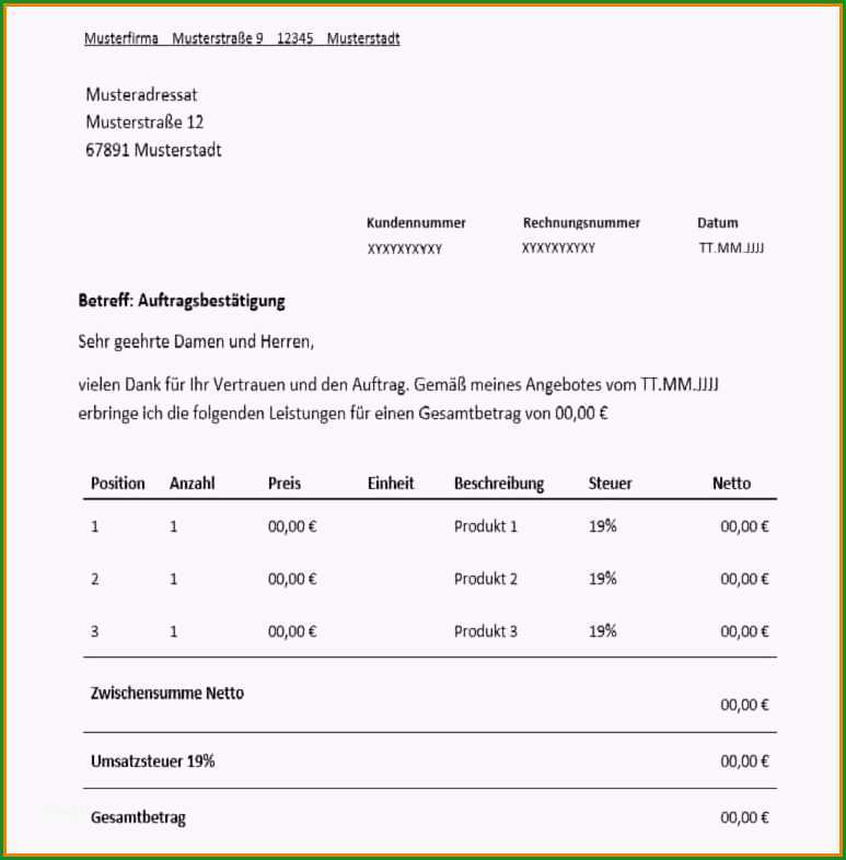 auftragsbestaetigung vorlage kostenlos anzahlungsrechnung muster 4