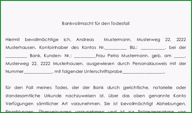 bankvollmacht fuer den todesfall