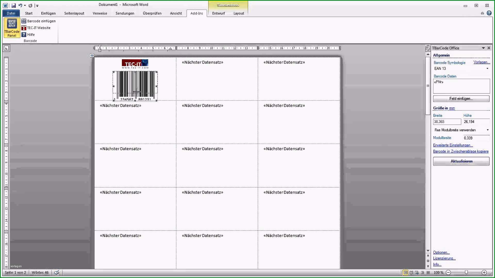 barcode erstellen excel