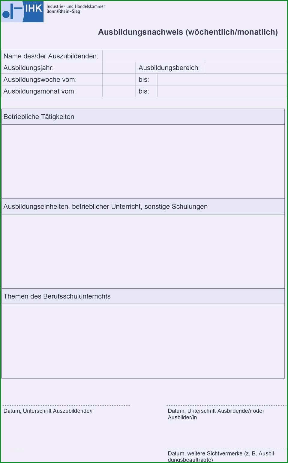 berichtsheft vorlage ihk frisch ausbildungsnachweis vorlage ihk