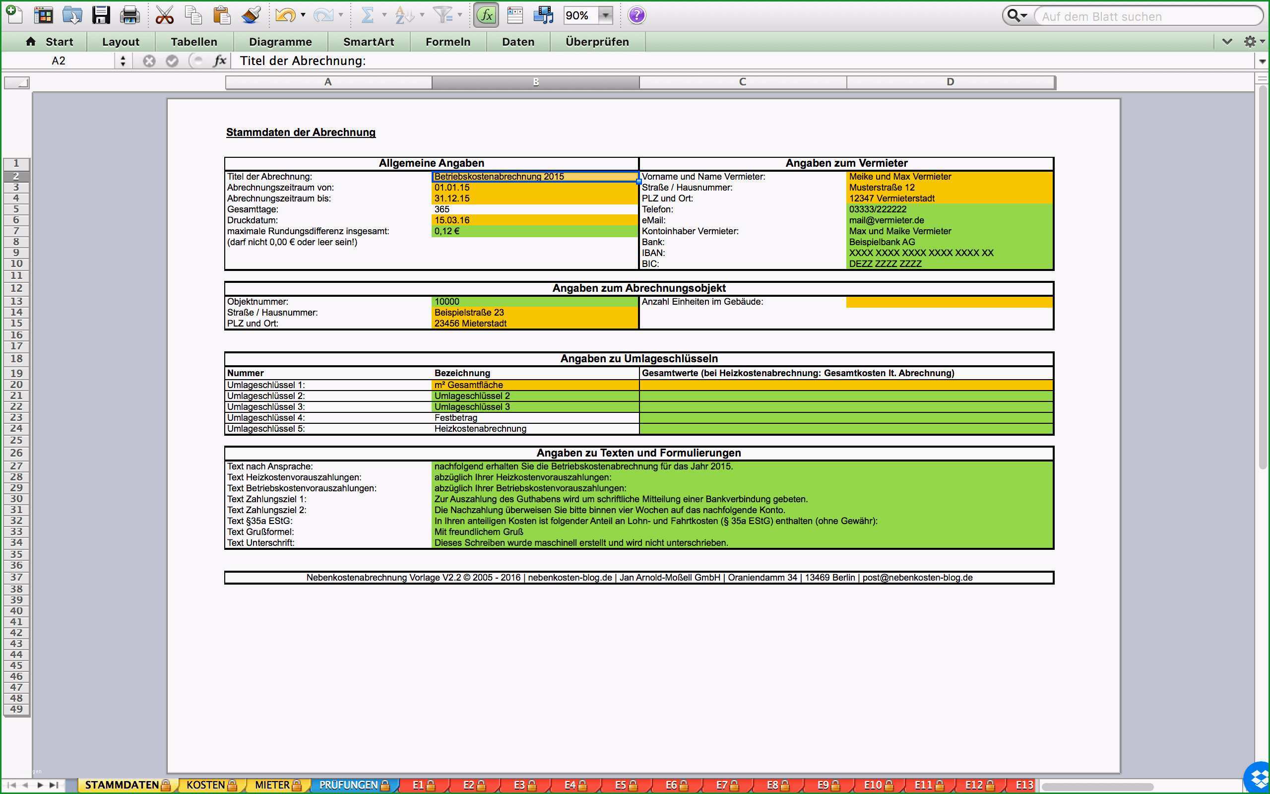 betriebskostenabrechnung vorlage excel kostenlos