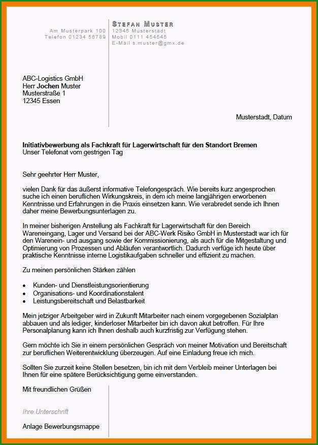 bewerbung als lagerist muster