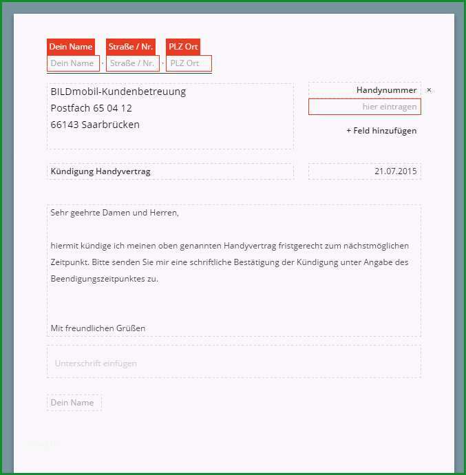 BILDmobil Kuendigung Vorlage