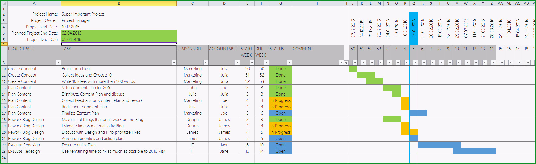 einfacher projektplan als excel template