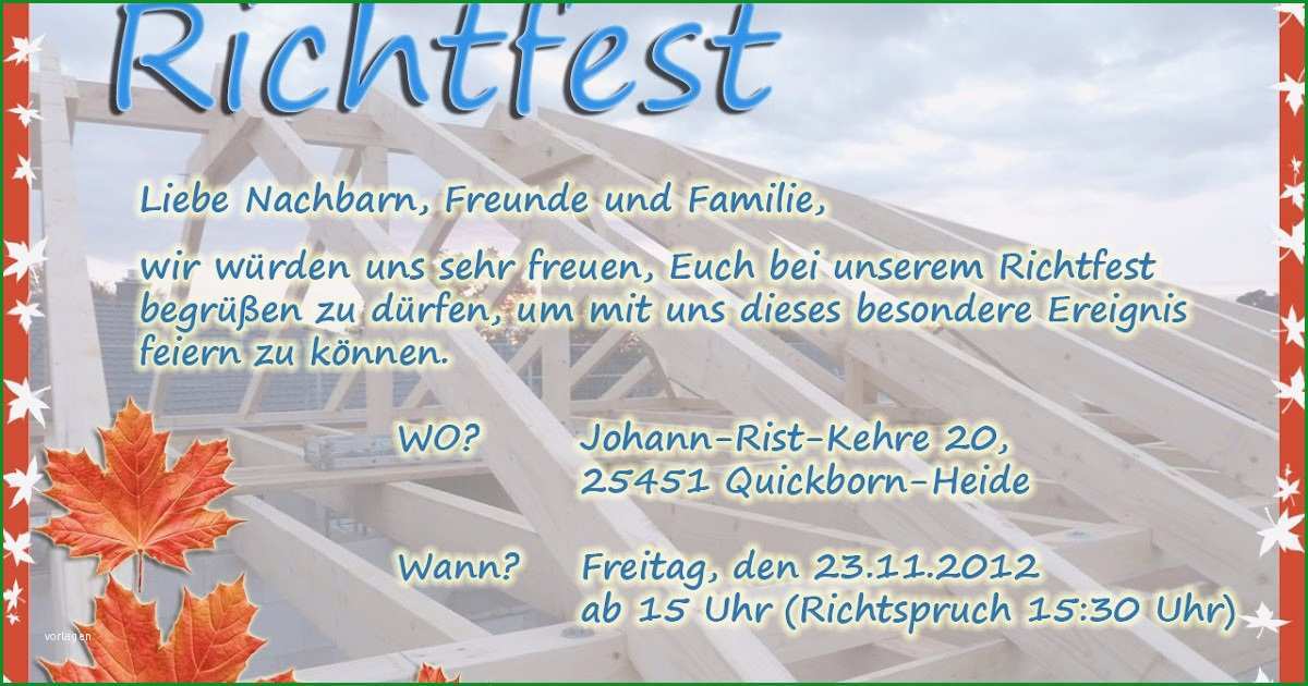 Unvergesslich Einladung Zum Richtfest Vorlage – Travelslow