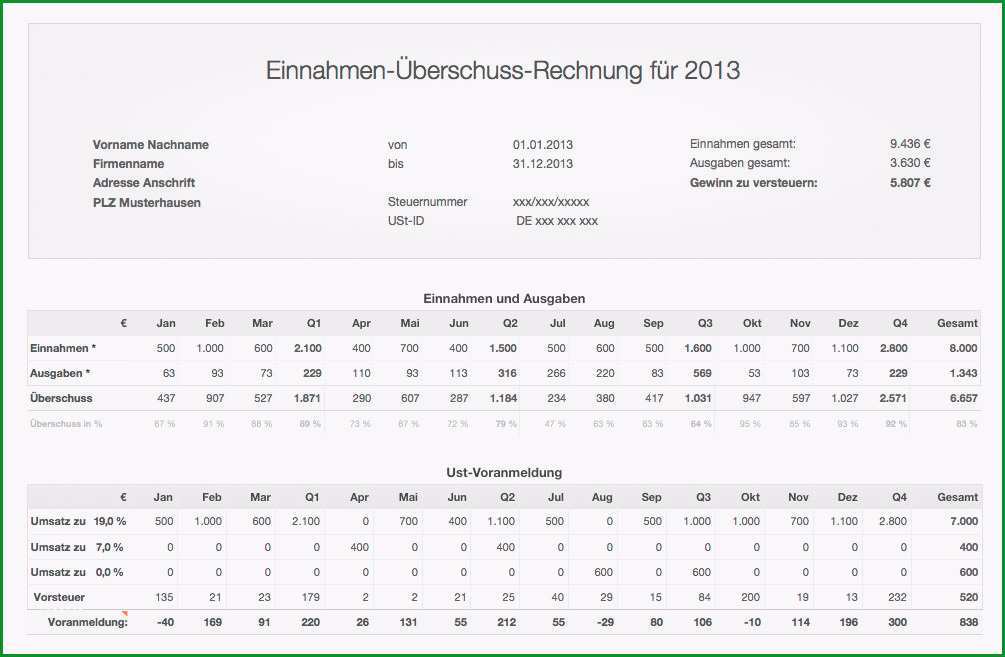 einnahmen uberschuss rechnung vorlage pdf