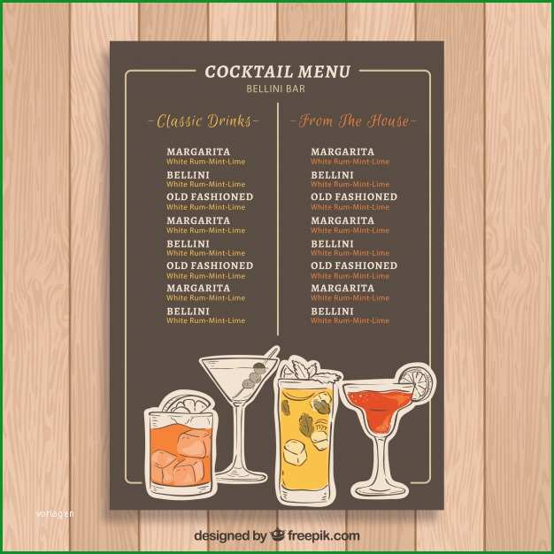 elegante moderne cocktailkarte vorlage