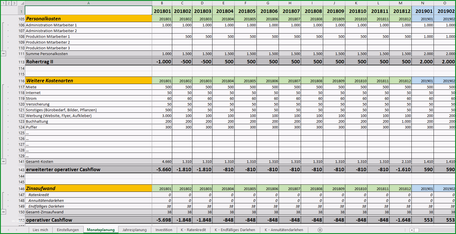 excel vorlage finanzplan businessplan