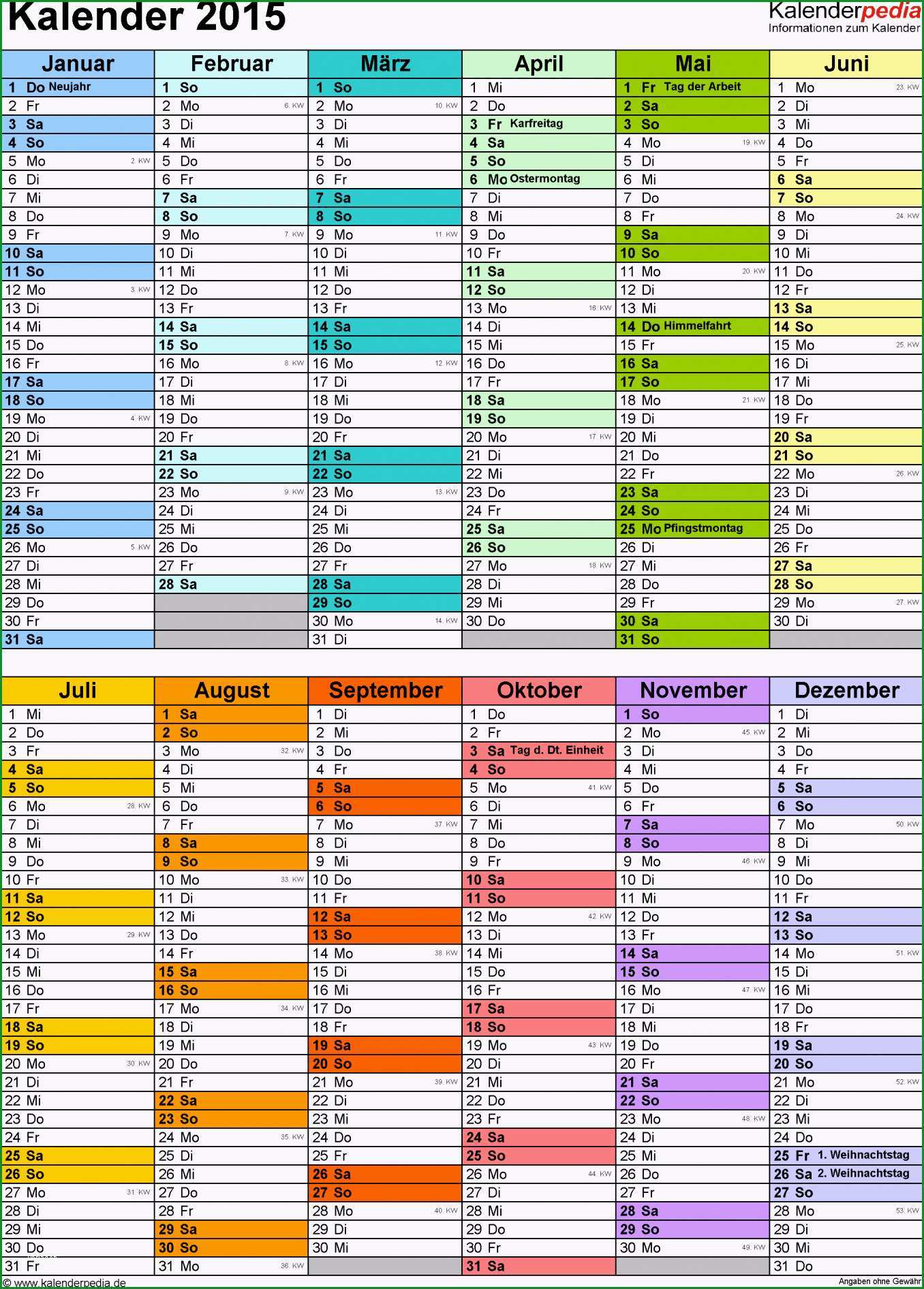 kalender 2015 excel vorlage