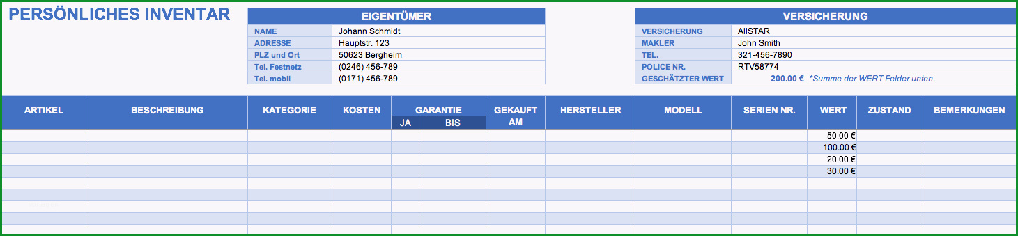 kostenlose excel inventar vorlagen