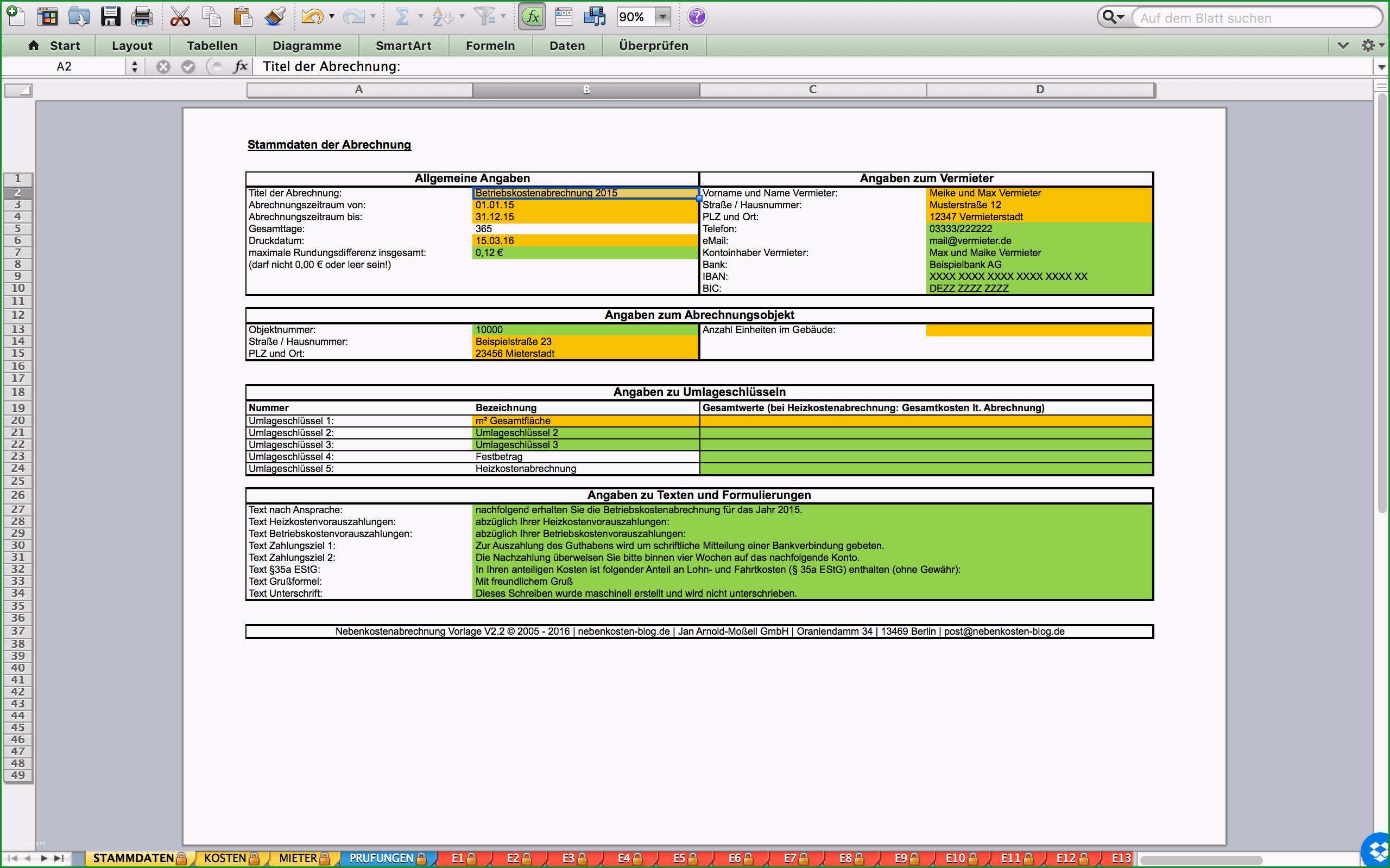 nebenkostenabrechnung excel vorlage