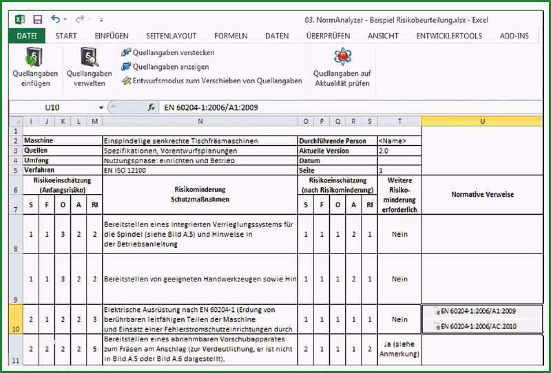 Unvergesslich Risikobeurteilung Maschinenrichtlinie Vorlage Excel