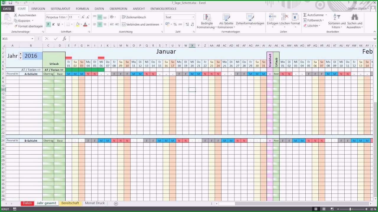 schichtplan vorlage 3 schichten