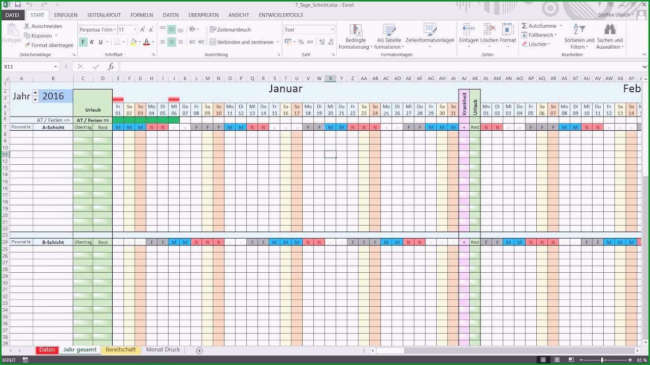 schichtplan vorlage 3 schichten