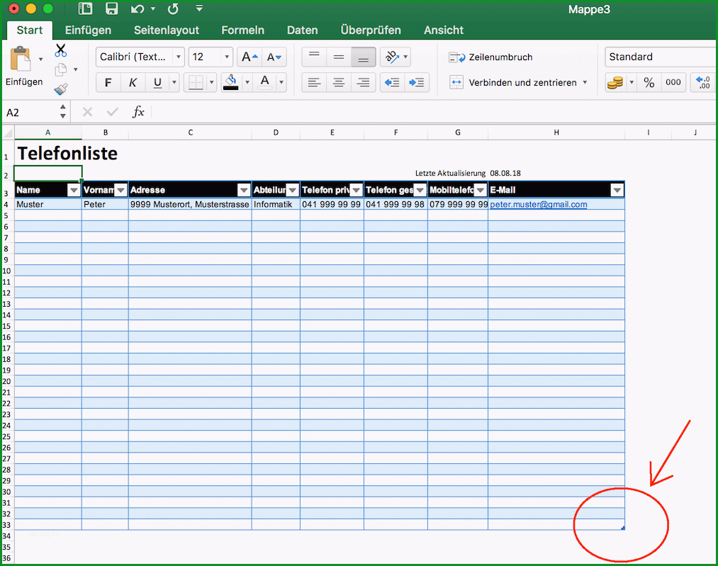 telefonliste vorlage excel kostenlos