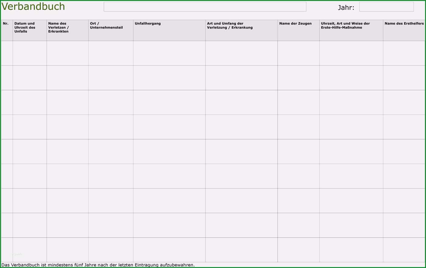 verbandbuch vorlage elegant verbandbuch als kostenloses pdf lavabis