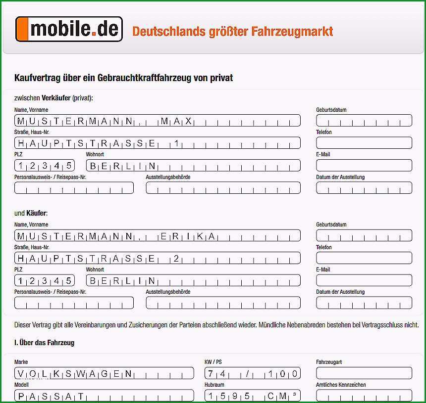 vorlage autoverkauf privat