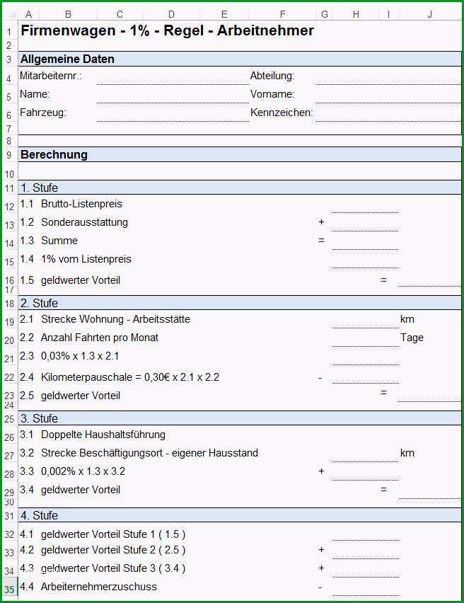 Vorlage Formular fuer Dienstreiseantrag Reisekostenabrechnung und Privatzung PKW fuer Arbeitnehmer